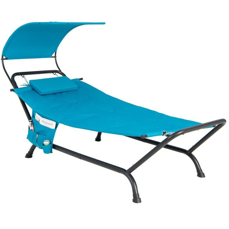 Blue Polyester Chaise Lounge Chair Hammock with Canopy and Storage Bag FastFurnishings