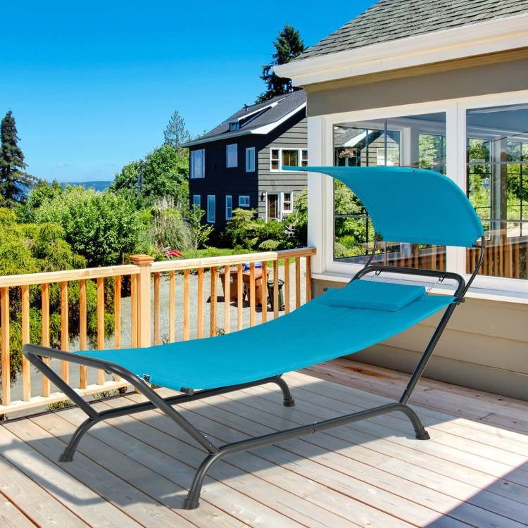Blue Polyester Chaise Lounge Chair Hammock with Canopy and Storage Bag FastFurnishings
