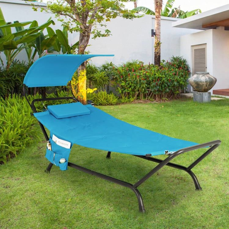 Blue Polyester Chaise Lounge Chair Hammock with Canopy and Storage Bag FastFurnishings