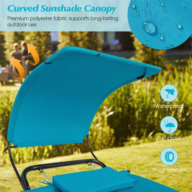 Blue Polyester Chaise Lounge Chair Hammock with Canopy and Storage Bag FastFurnishings