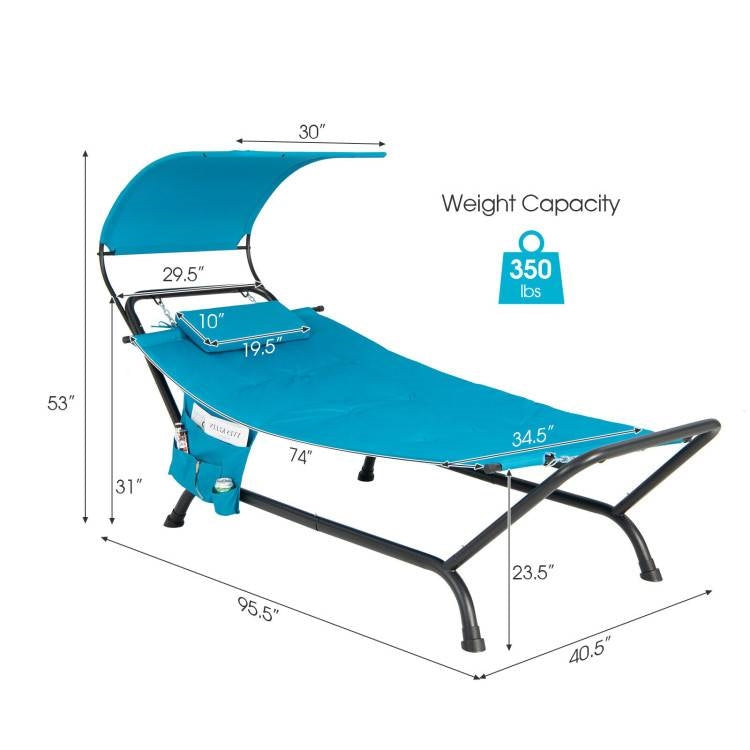 Blue Polyester Chaise Lounge Chair Hammock with Canopy and Storage Bag FastFurnishings