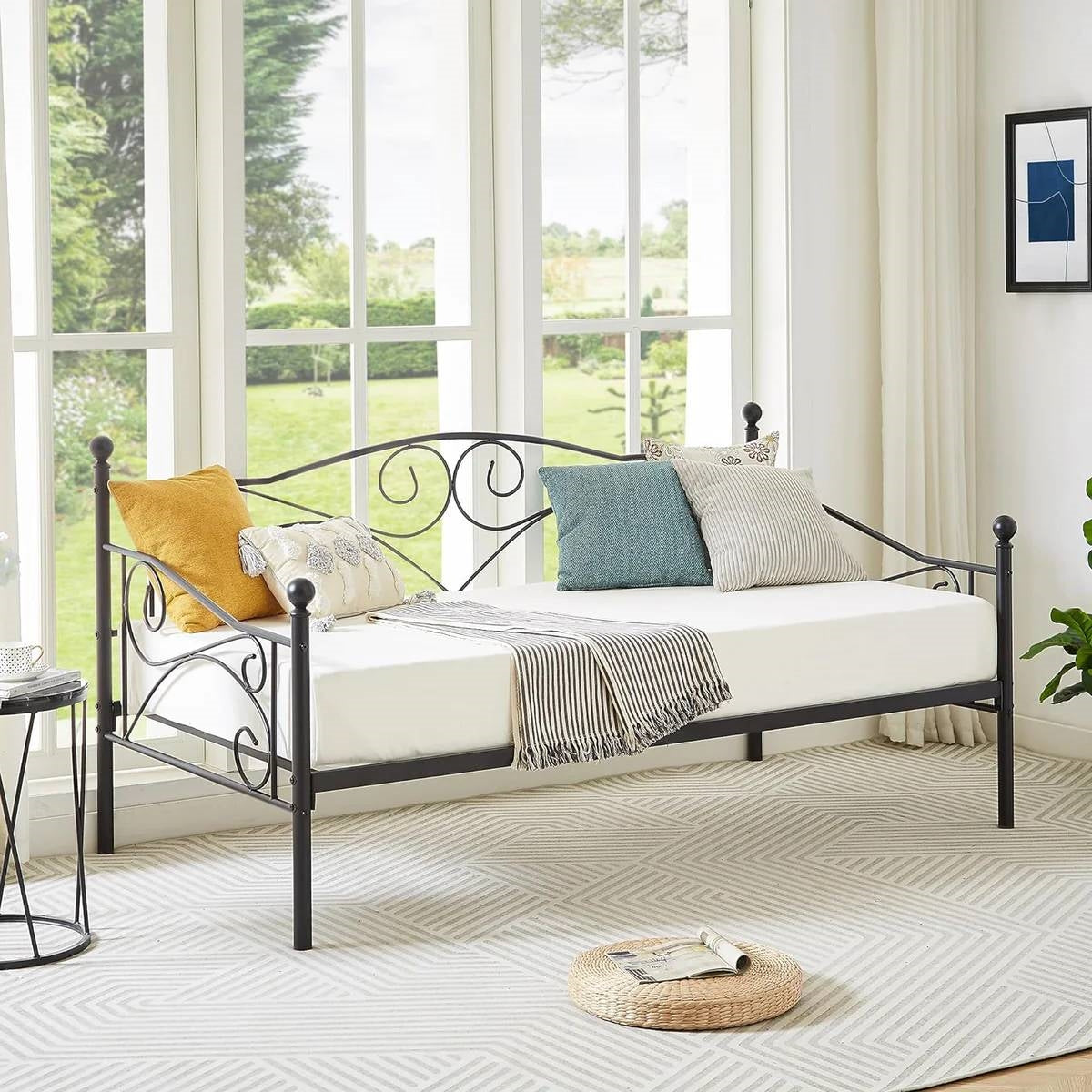 Twin size Classic Heavy Duty Steel Daybed Frame in Black Metal Finish FastFurnishings