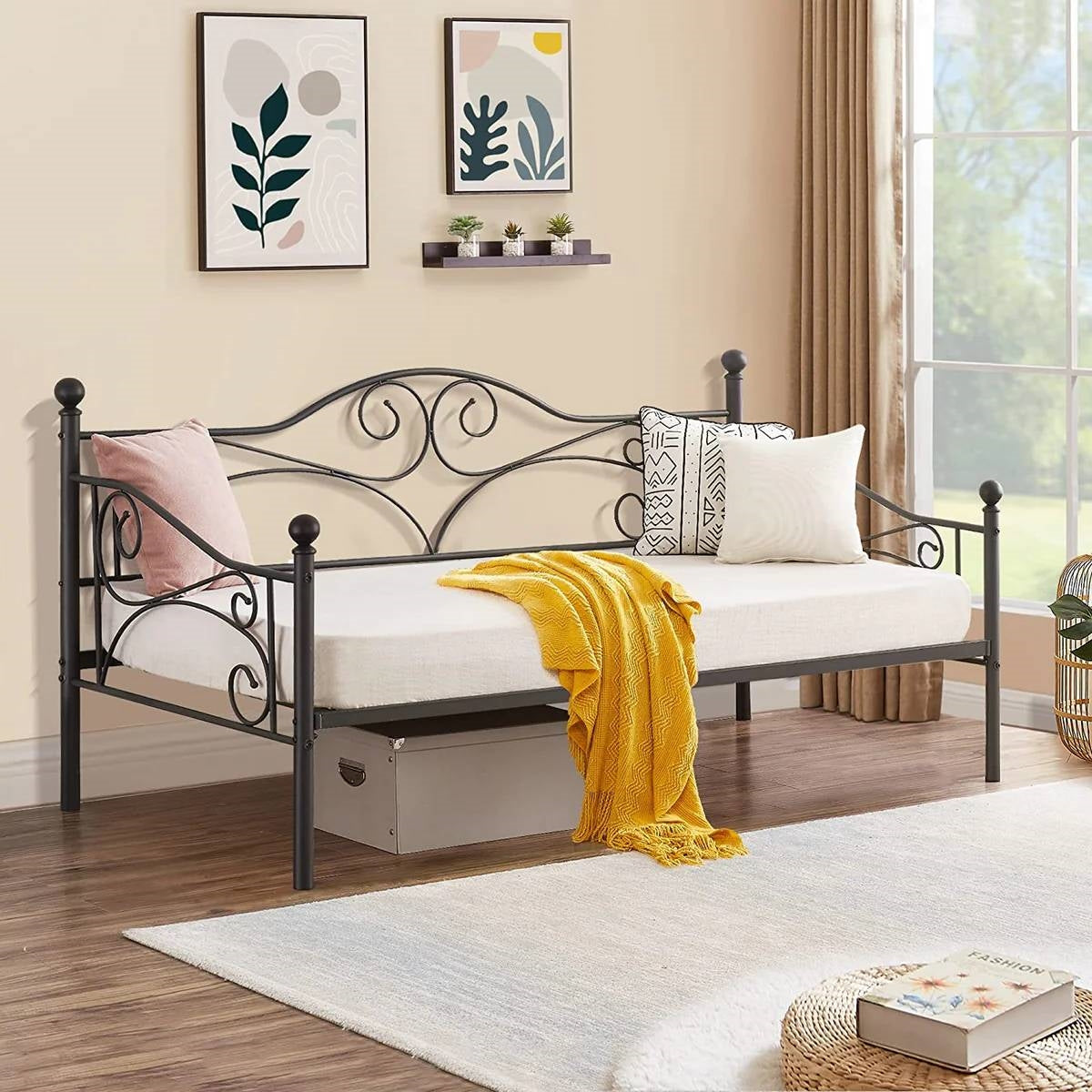 Twin size Classic Heavy Duty Steel Daybed Frame in Black Metal Finish FastFurnishings