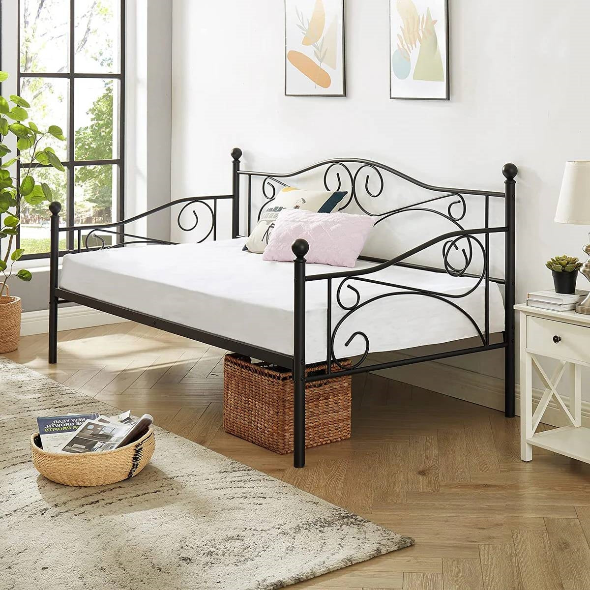 Twin size Classic Heavy Duty Steel Daybed Frame in Black Metal Finish FastFurnishings