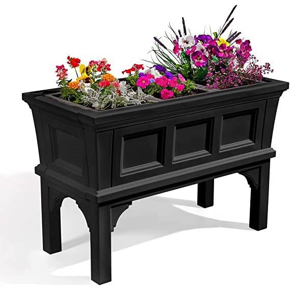 Black Rectangular Raised Garden Bed Planter Box with Removeable Trays FastFurnishings