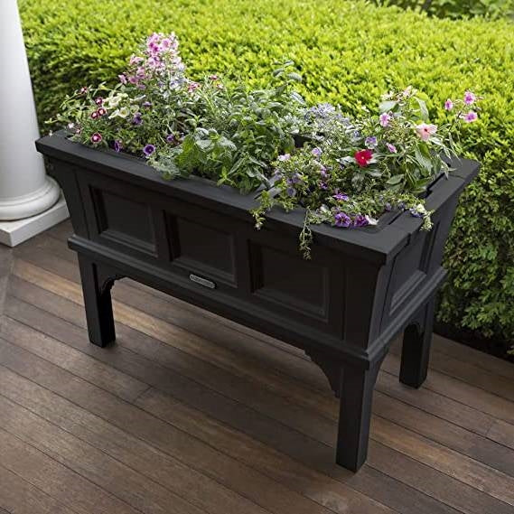 Black Rectangular Raised Garden Bed Planter Box with Removeable Trays FastFurnishings