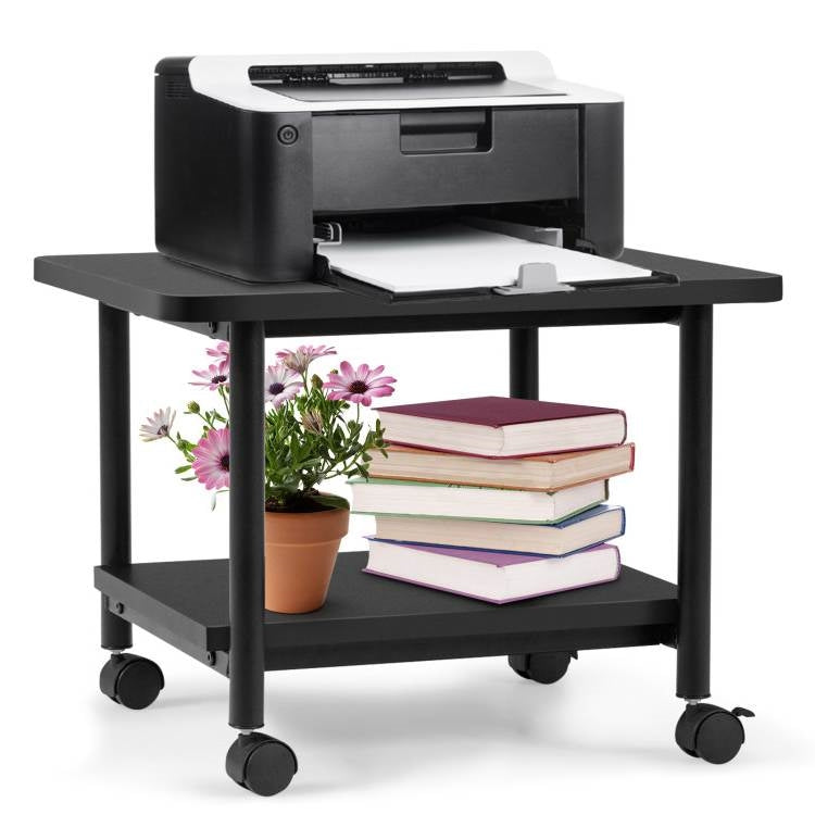 Black Multipurpose 2-Tiered Mobile Wheeled Printer Cart Stand-0