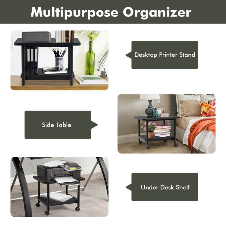 Black Multipurpose 2-Tiered Mobile Wheeled Printer Cart Stand-1