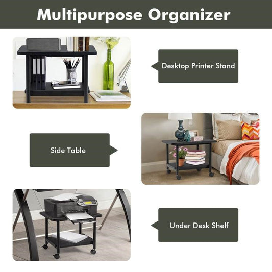 Black Multipurpose 2-Tiered Mobile Wheeled Printer Cart Stand-1