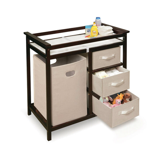Baby Changing Table with 3 Baskets and Hamper in Espresso FastFurnishings