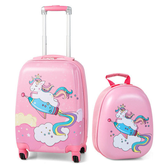 2 Pieces 18 Inch Kids Luggage Set with 12 Inch Backpack W2B
