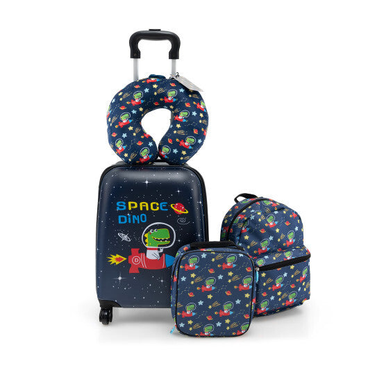 5 Piece Kids Luggage Set with Backpack  Neck Pillow  Name Tag  Lunch Bag-Dark Blue