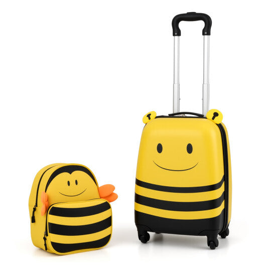 2 Pieces Kids Luggage Set on Wheels with Anti-Lose Rope and Retractable Rod-Yellow W2B