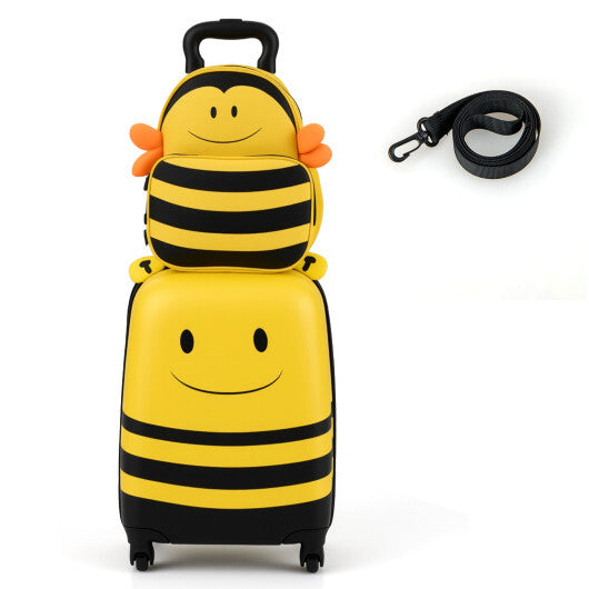2 Pieces Kids Luggage Set on Wheels with Anti-Lose Rope and Retractable Rod-Yellow W2B