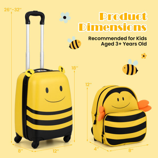 2 Pieces Kids Luggage Set on Wheels with Anti-Lose Rope and Retractable Rod-Yellow W2B