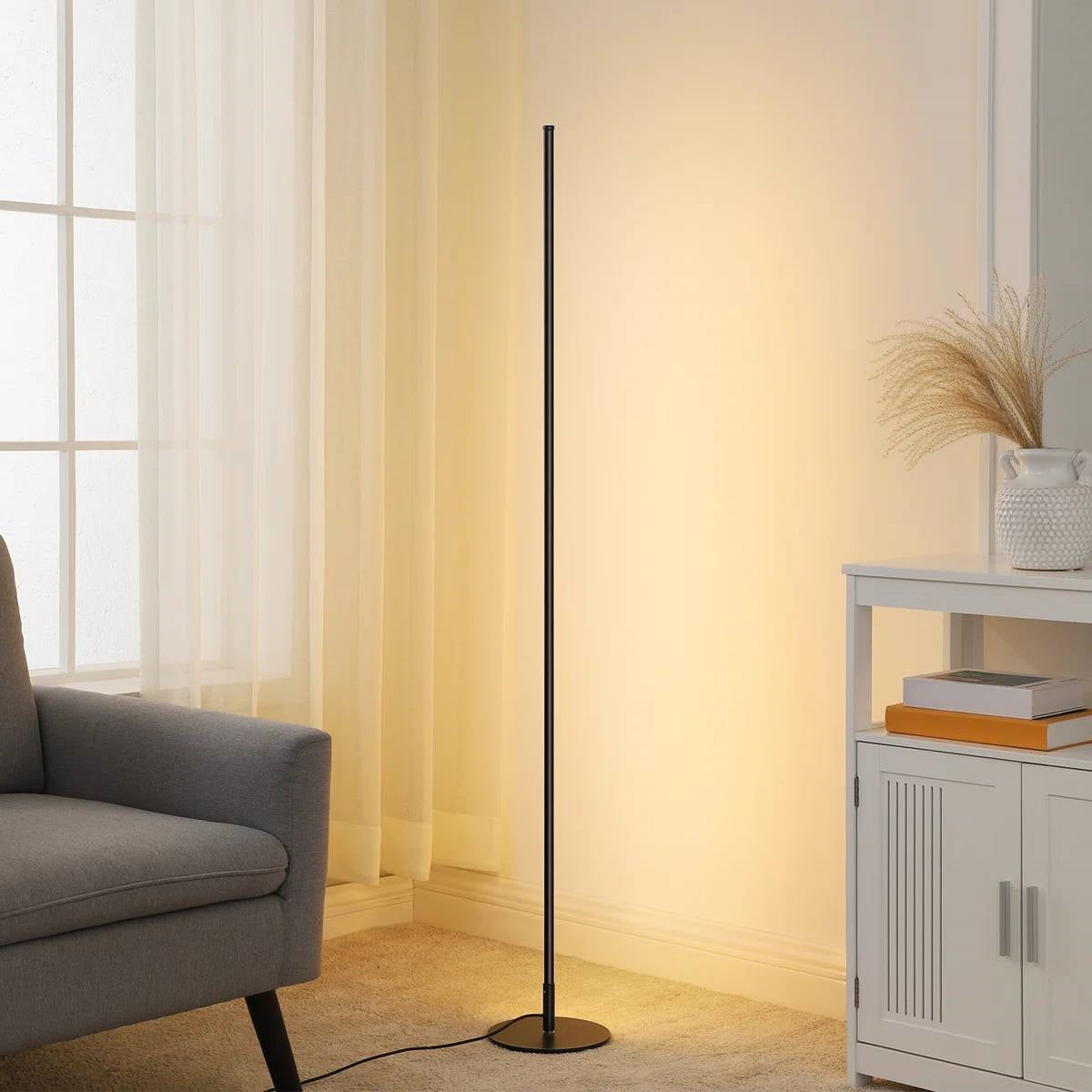 Black Modern Minimalistic 57-inch Slim Bar-Shaped Dimmable LED Corner Floor Lamp FastFurnishings