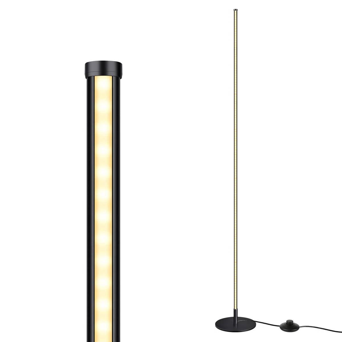 Black Modern Minimalistic 57-inch Slim Bar-Shaped Dimmable LED Corner Floor Lamp FastFurnishings