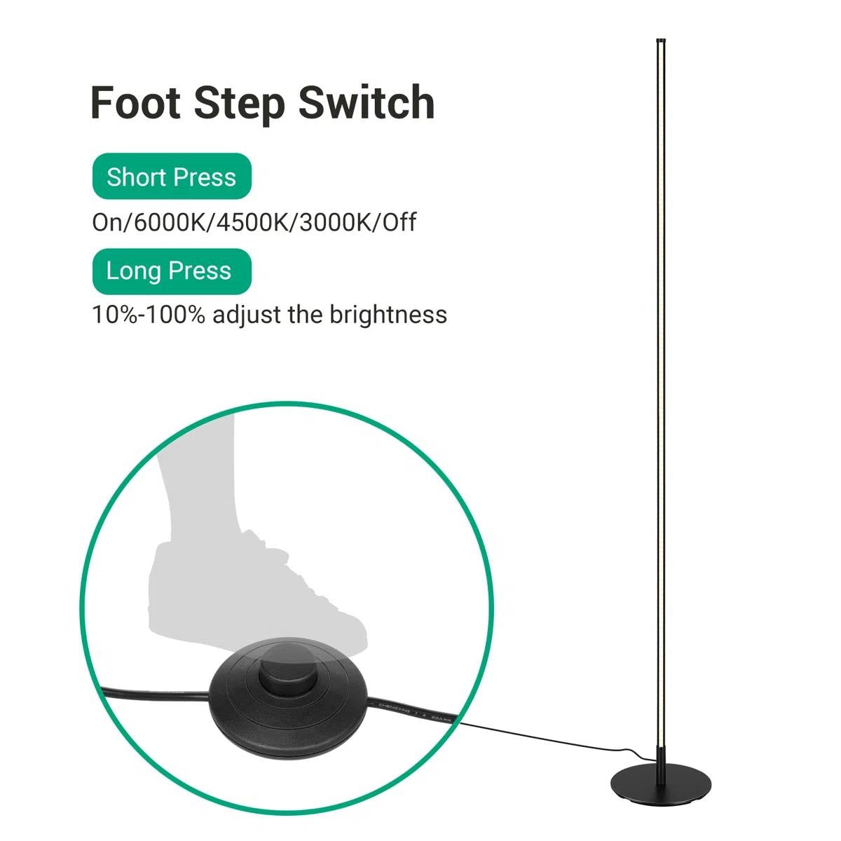 Black Modern Minimalistic 57-inch Slim Bar-Shaped Dimmable LED Corner Floor Lamp FastFurnishings