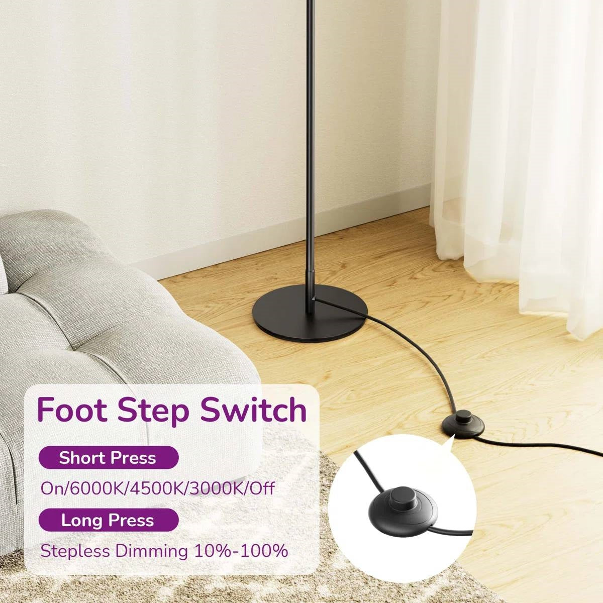 Black Modern Minimalistic 57-inch Slim Bar-Shaped Dimmable LED Corner Floor Lamp FastFurnishings