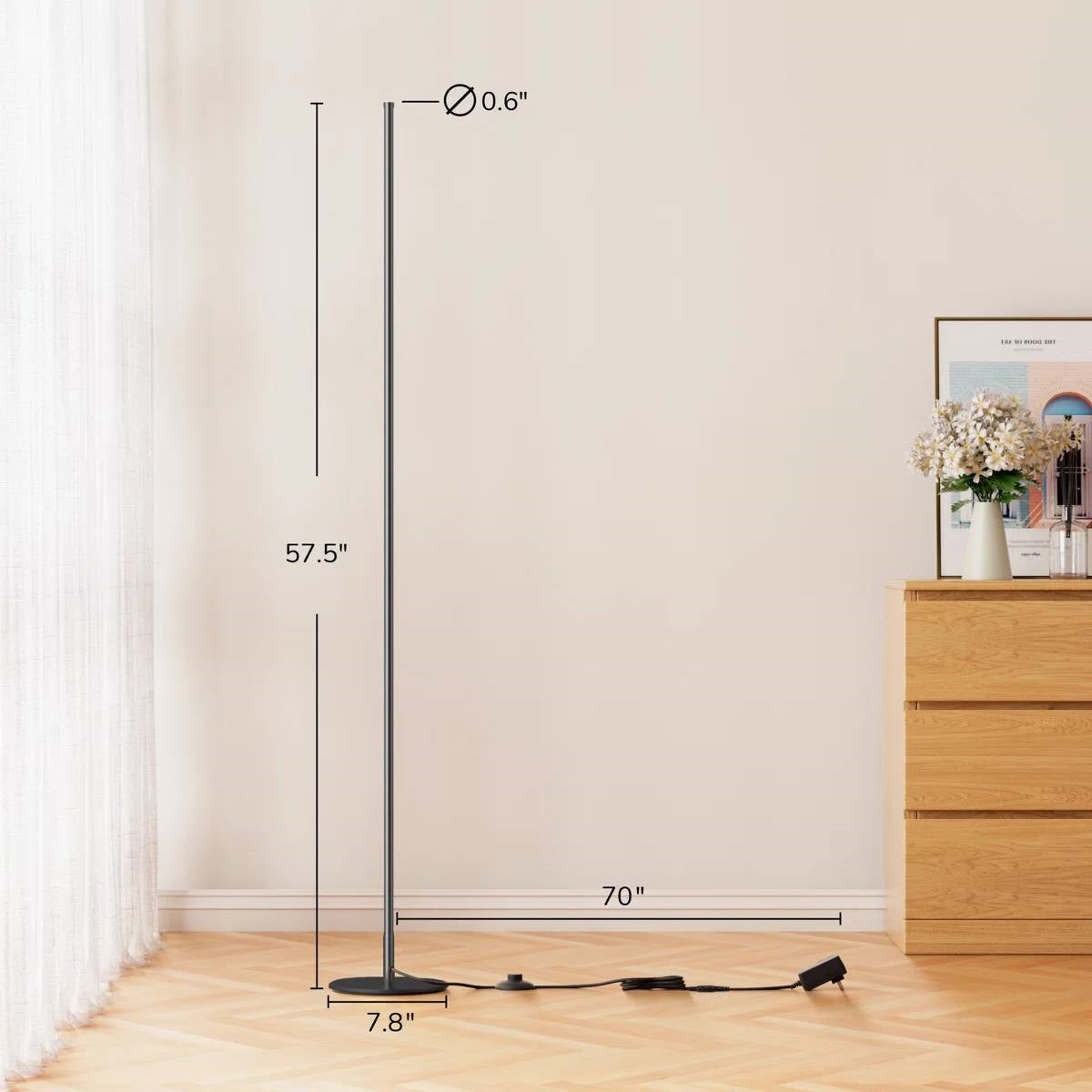 Black Modern Minimalistic 57-inch Slim Bar-Shaped Dimmable LED Corner Floor Lamp FastFurnishings