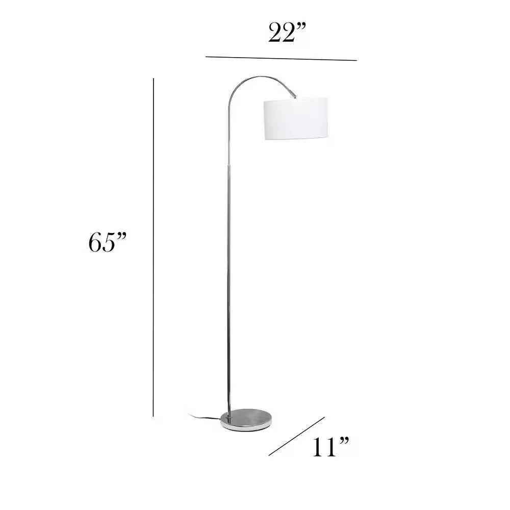 Modern Mid-Century Floor Lamp in Brushed Nickel Finish with White Drum Shade FastFurnishings