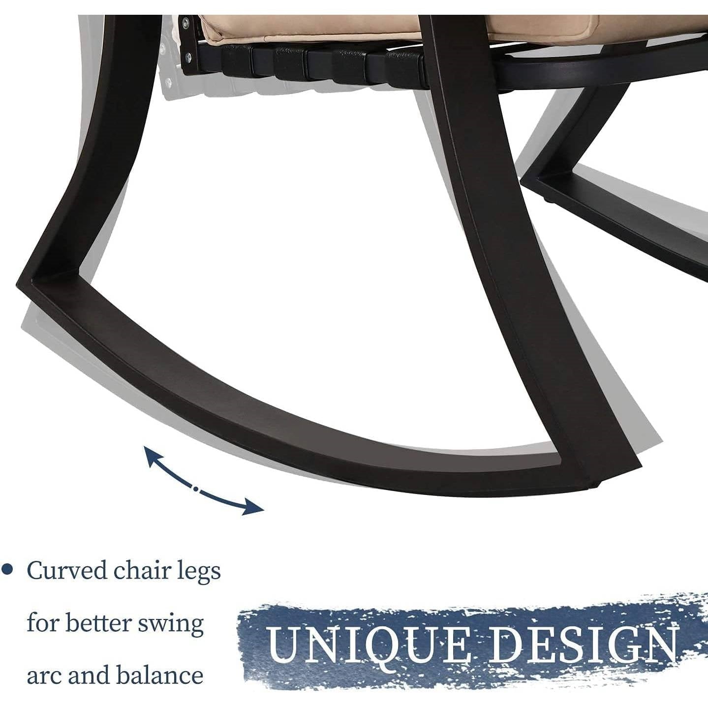 3-Piece Outdoor Patio Furniture Table Rocking Chairs Set with Beige Cushions FastFurnishings