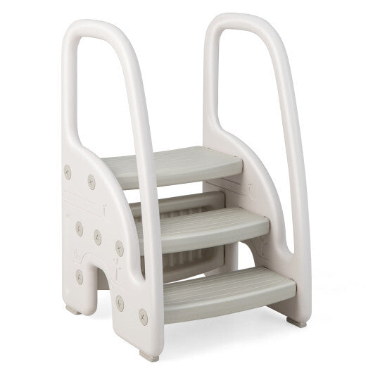 3-Step Stool with Safety Handles and Non-slip Pedals for Toddlers-Gray W2B