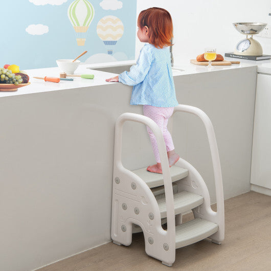 3-Step Stool with Safety Handles and Non-slip Pedals for Toddlers-Gray W2B