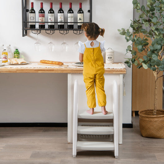 3-Step Stool with Safety Handles and Non-slip Pedals for Toddlers-Gray W2B