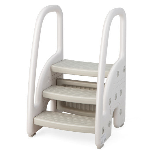 3-Step Stool with Safety Handles and Non-slip Pedals for Toddlers-Gray W2B