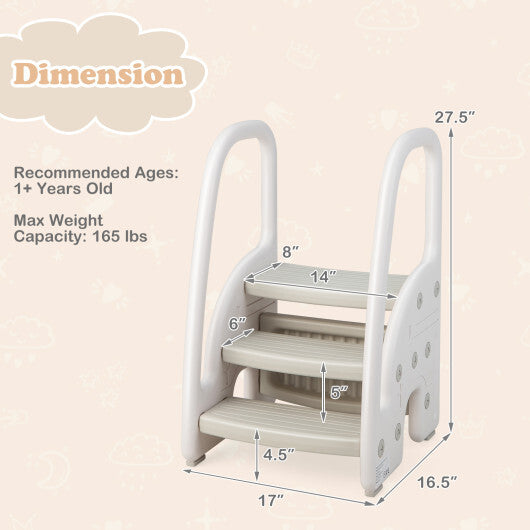 3-Step Stool with Safety Handles and Non-slip Pedals for Toddlers-Gray W2B