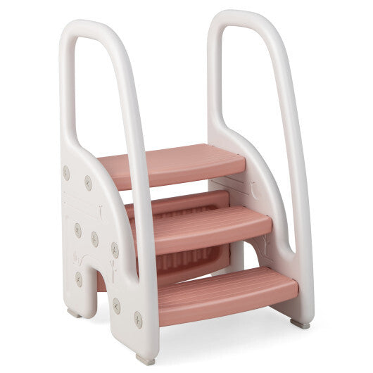 3-Step Stool with Safety Handles and Non-slip Pedals for Toddlers-Gray W2B