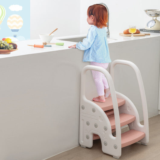3-Step Stool with Safety Handles and Non-slip Pedals for Toddlers-Gray W2B