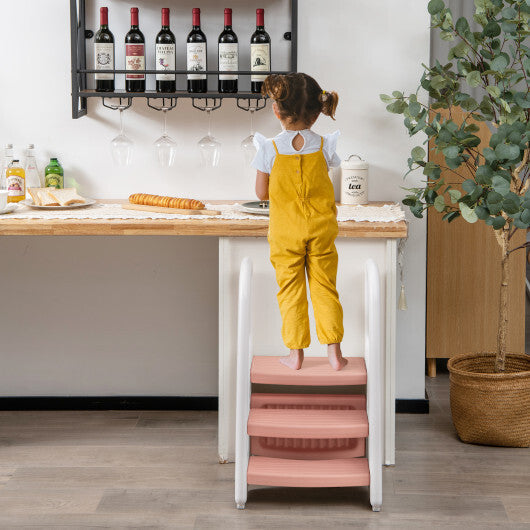 3-Step Stool with Safety Handles and Non-slip Pedals for Toddlers-Gray W2B
