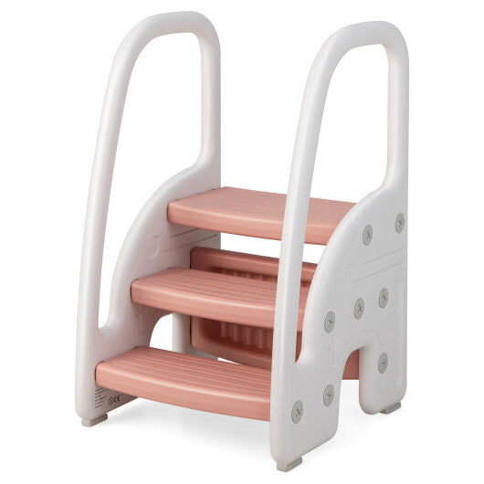 3-Step Stool with Safety Handles and Non-slip Pedals for Toddlers-Gray W2B