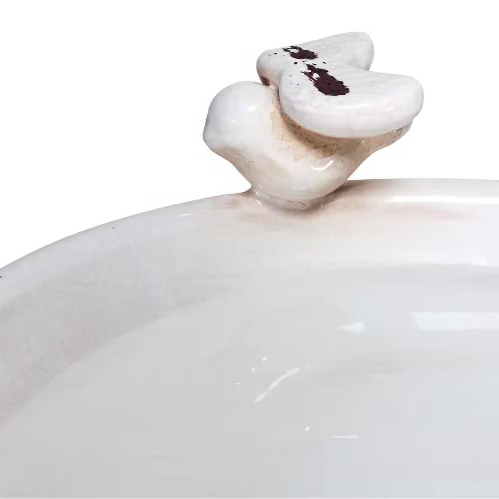 Outdoor Off-White Ceramic Birdbath in Light-Brown Antique Finish FastFurnishings