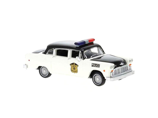 1974 Checker Cab Police White and Black "Kalamazoo Police" 1/87 (HO) Scale Model Car by Brekina
