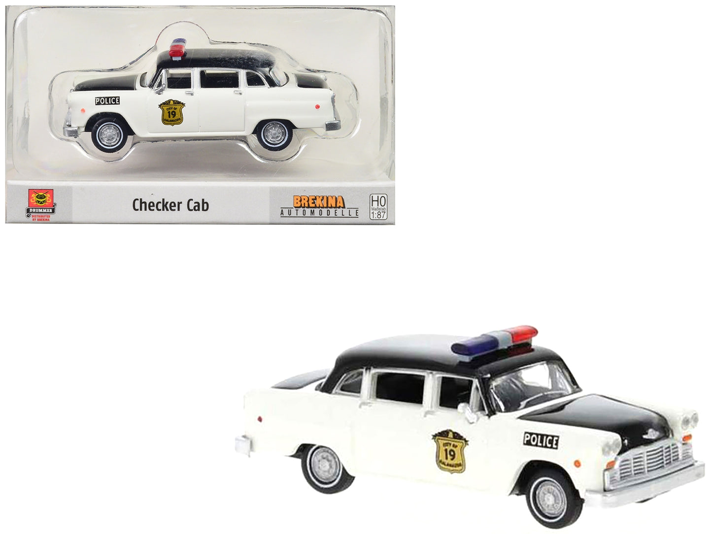 1974 Checker Cab Police White and Black "Kalamazoo Police" 1/87 (HO) Scale Model Car by Brekina