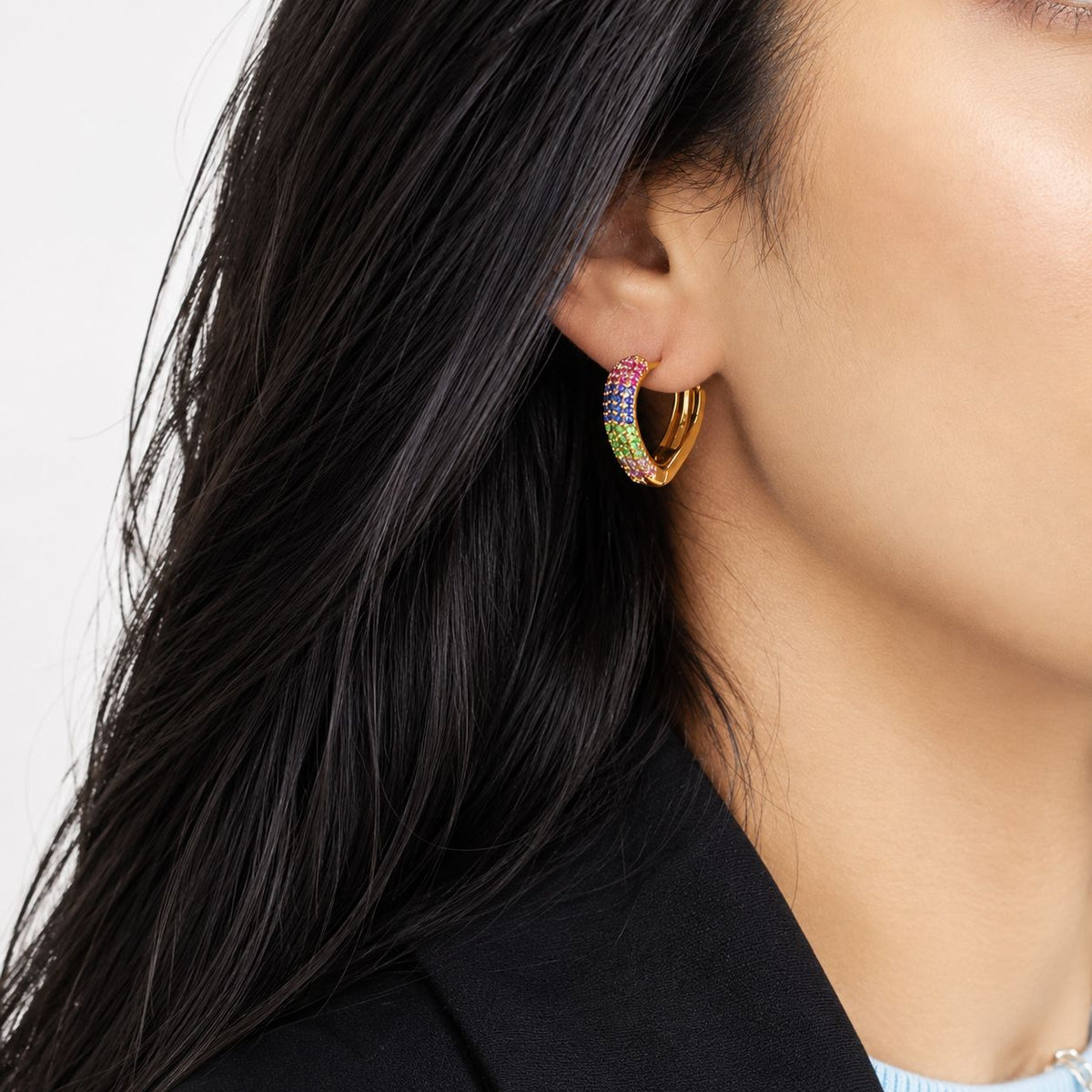 Rainbow Pave Heart Hoop Earrings MIA J