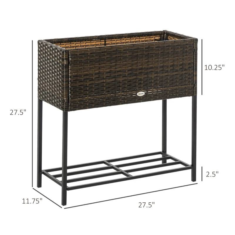 Brown Modern PE Rattan Wicker Raised Garden Bed Elevated Planter Box FastFurnishings