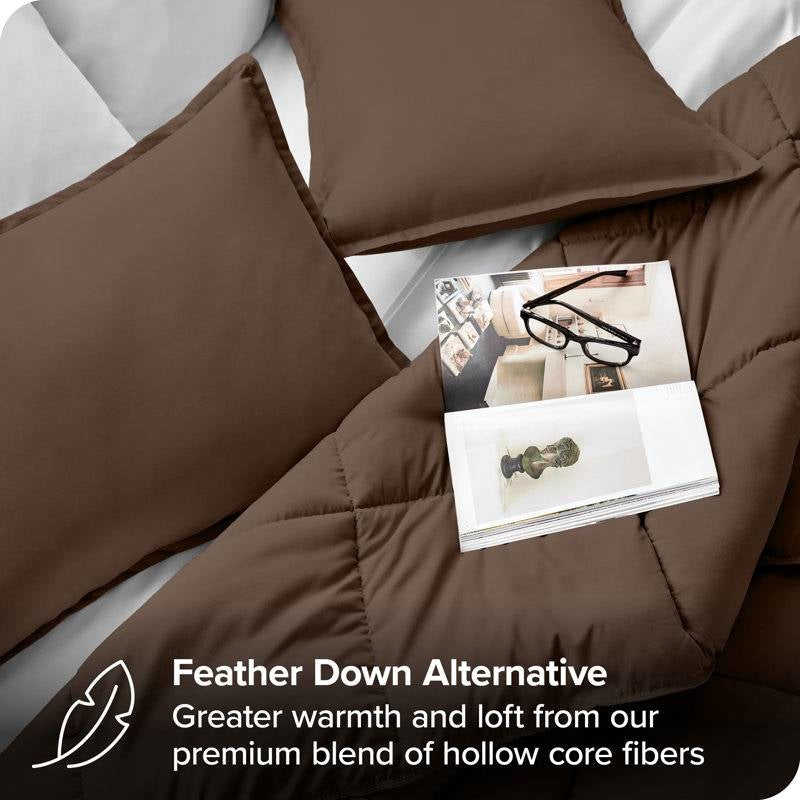 Full size 3-Piece Down Alternative Microfiber Comforter Set in Chocolate Brown FastFurnishings