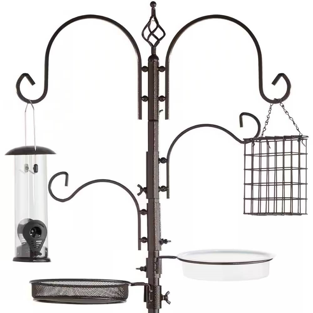 Complete Bird Feeder Set with Bronze Metal Stand Suet Water Bowl Tube and Tray FastFurnishings