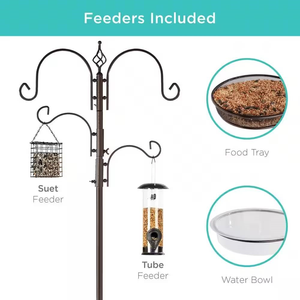 Complete Bird Feeder Set with Bronze Metal Stand Suet Water Bowl Tube and Tray FastFurnishings