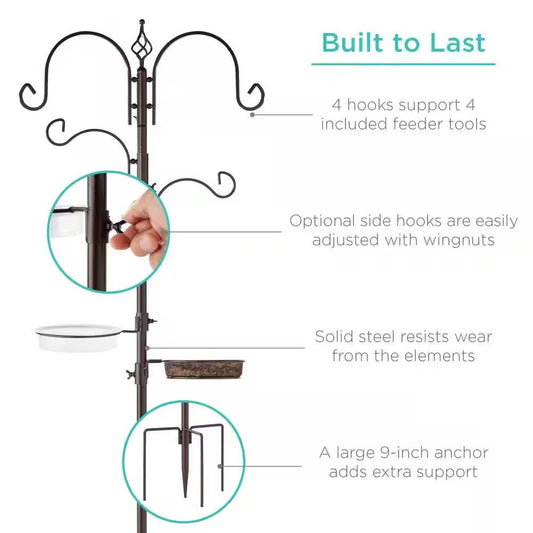 Complete Bird Feeder Set with Bronze Metal Stand Suet Water Bowl Tube and Tray FastFurnishings