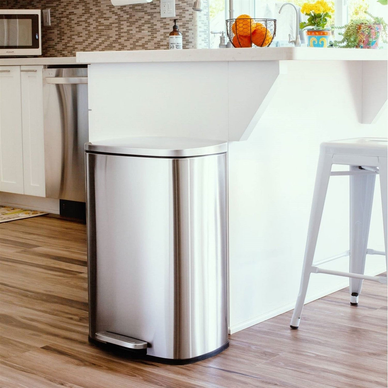 13 Gallon Brushed Stainless Steel Kitchen Trash Can with Step Open Lid LuxuryLifeWay Online Store