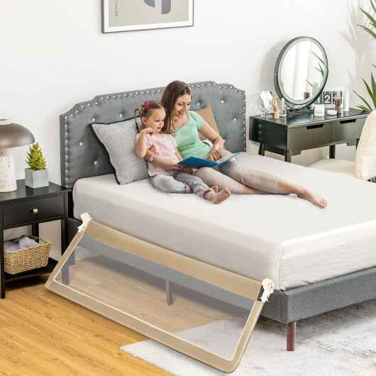 71 Inch Extra Long Swing Down Bed Guardrail with Safety Straps-Gray W2B