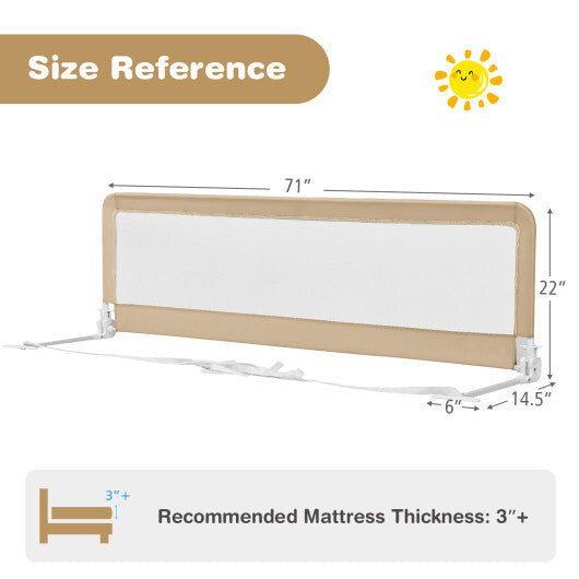 71 Inch Extra Long Swing Down Bed Guardrail with Safety Straps-Gray W2B