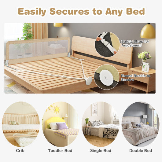 71 Inch Extra Long Swing Down Bed Guardrail with Safety Straps-Gray W2B