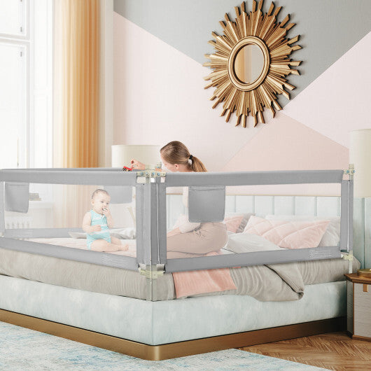 76.8  Inch Baby Bed Rail with Double Safety Child Lock-Gray - Color: Gray W2B