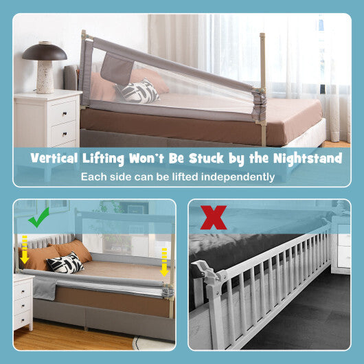 76.8  Inch Baby Bed Rail with Double Safety Child Lock-Gray - Color: Gray W2B